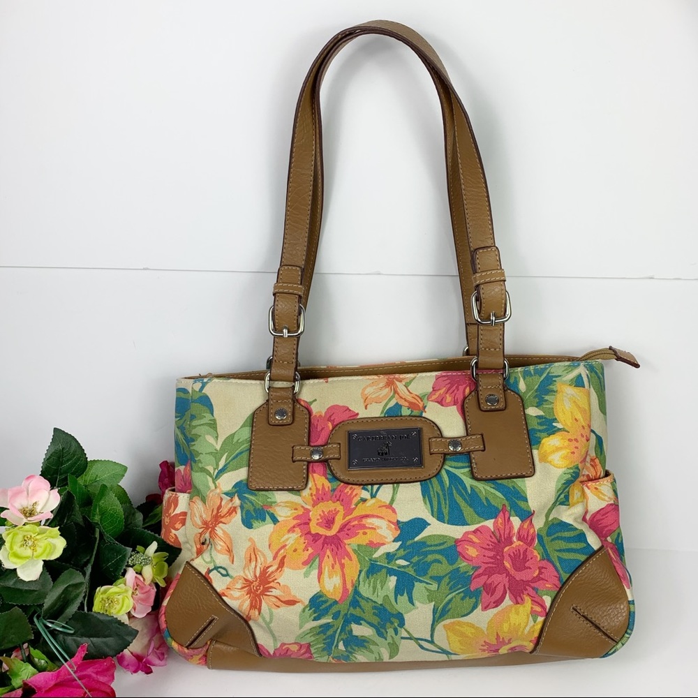 Caribbean Joe Island Supply Company Floral Printed Canvas Vacation Cruise Tote